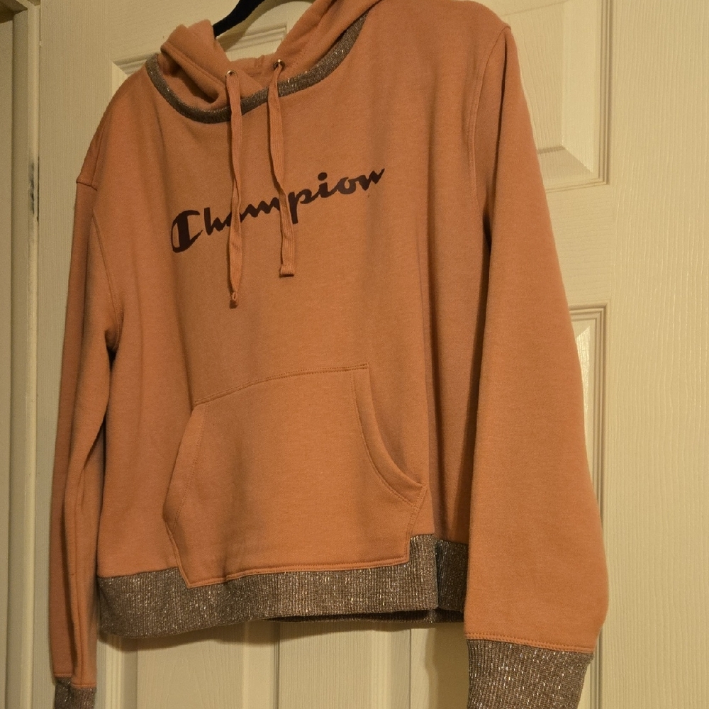 Champion Peach Hoodie And Sweat Pants with Glitter Accents